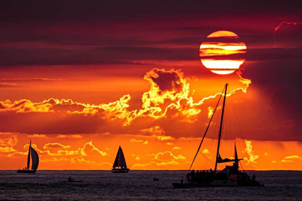 Sunset from a Waikiki Beach Sunset cruise