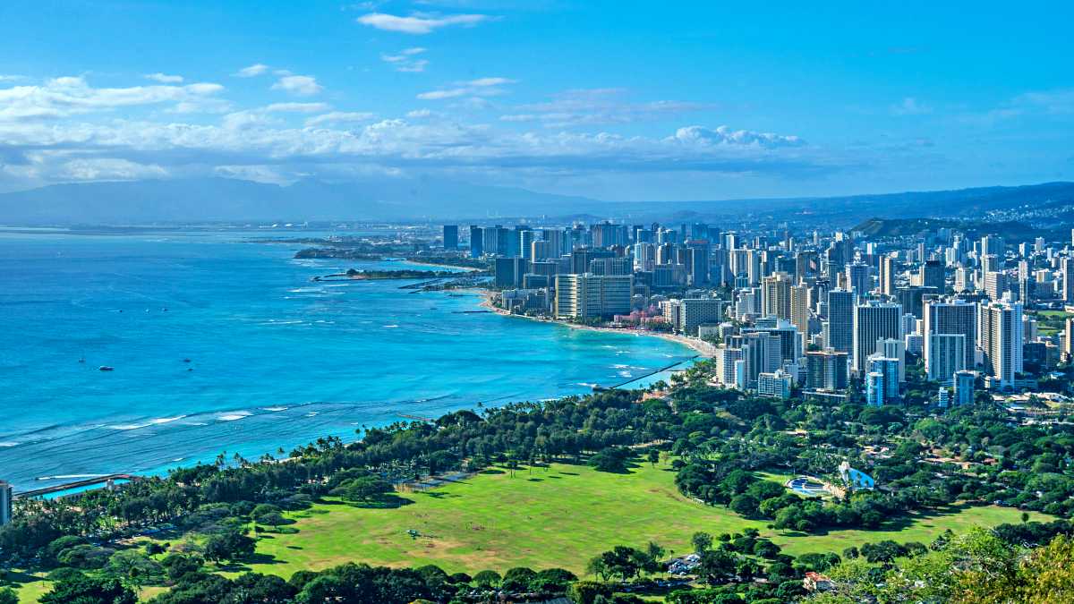 Waikiki Beach is on the south shore of Honolulu